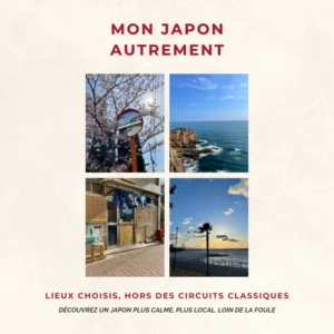 page de couverture du guide "mon japon autrement" avec 4 images inédites du japon et deux sous titres