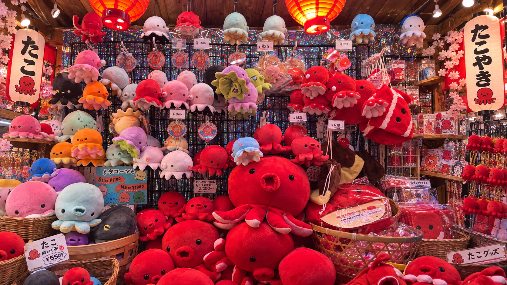 peluche de tako pieuvre symbole d'osaka au japon